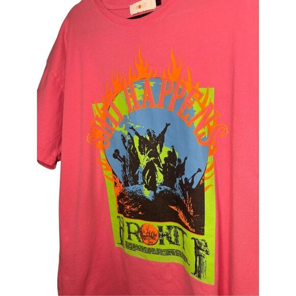 ROKIT Men’s Large Sh*t Happens Pink T-Shirt Cotton Graphic Tee Deadstock - Picture 3 of 5